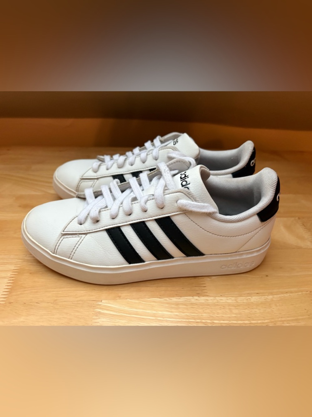 adidas Grand Court Cloudfoam White Sneakers Black Stripes | Sz 6.5 - Picture 4 of 14